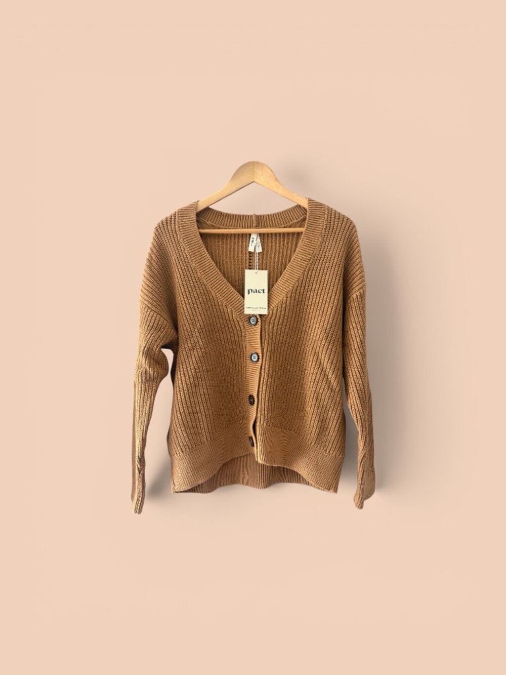 PACT Luxe Knit Cropped Cardigan Organic Cotton Camel NWT Women's Size M - Picture 4 of 5